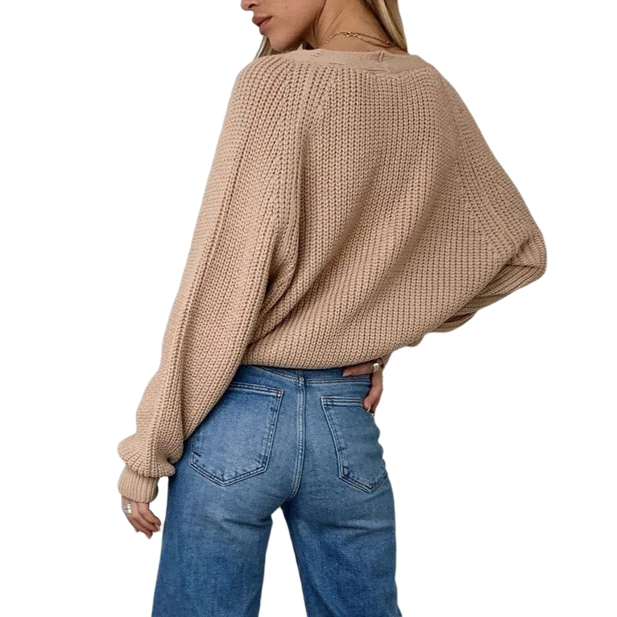 Женский Теплый однотонный Кардиган с длинным рукавом и v-образным вырезом