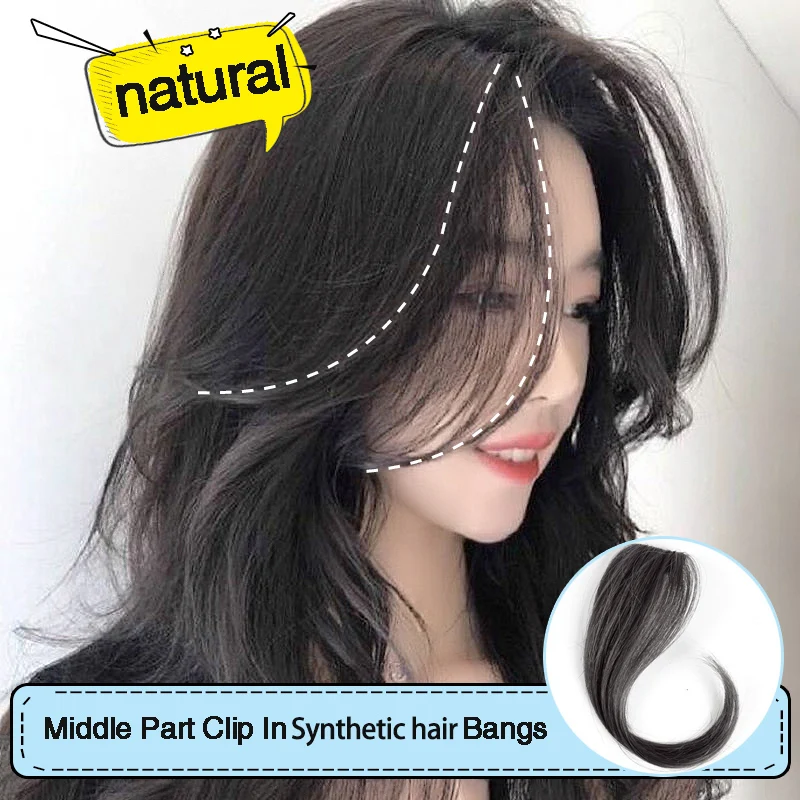 Женские синтетические волосы MUMUPI накладные на клипсе со средней частью|Челки из