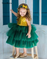 princess kids dress fancy wedding party dress gold sequins tiered tulle party birthday dress for girl