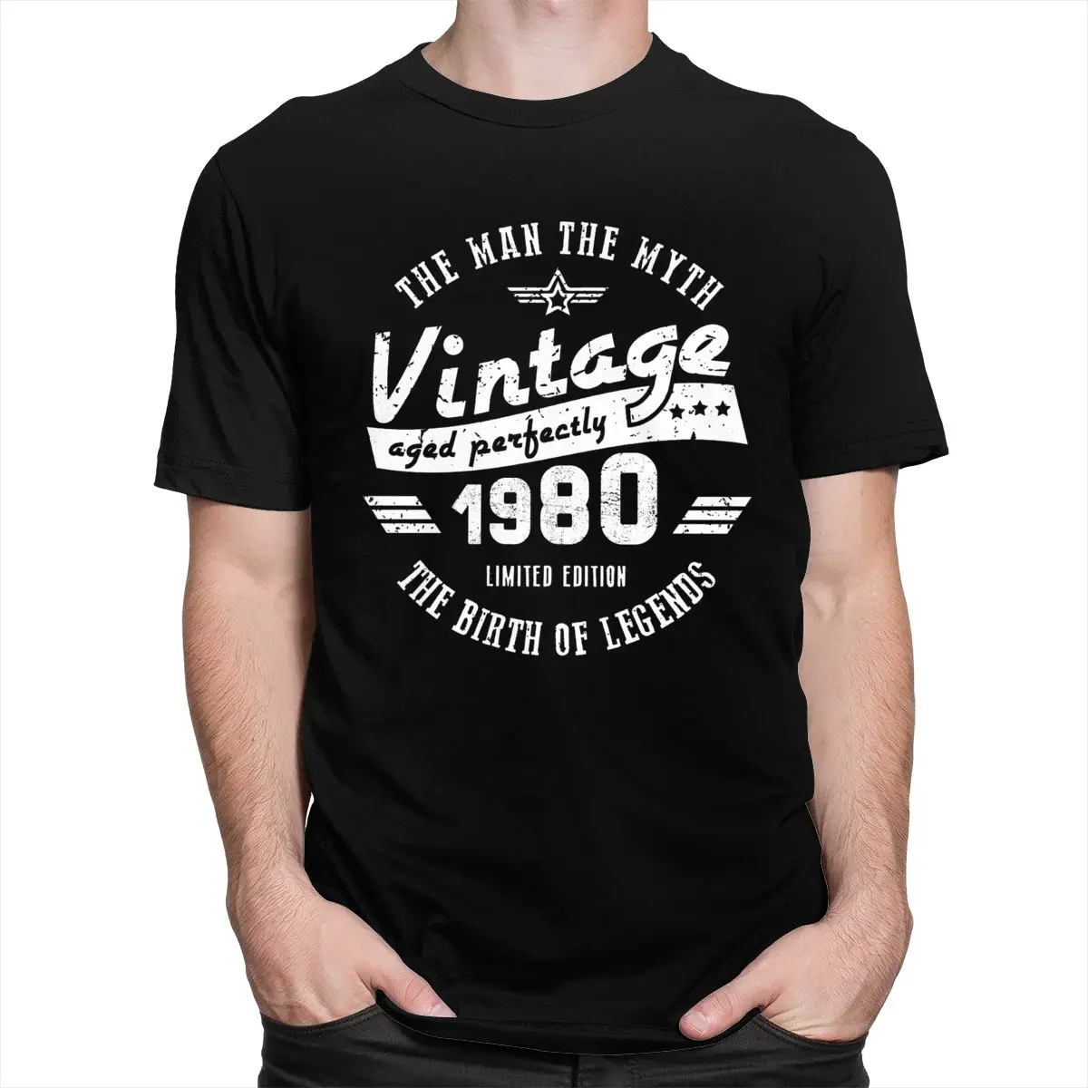 

Vintage The Man The Myth 1980 T-shirt Men Short Sleeve Legends Are Born in 1980 Shirt Cotton 40th Birthday Tee Gift Idea Tshirt