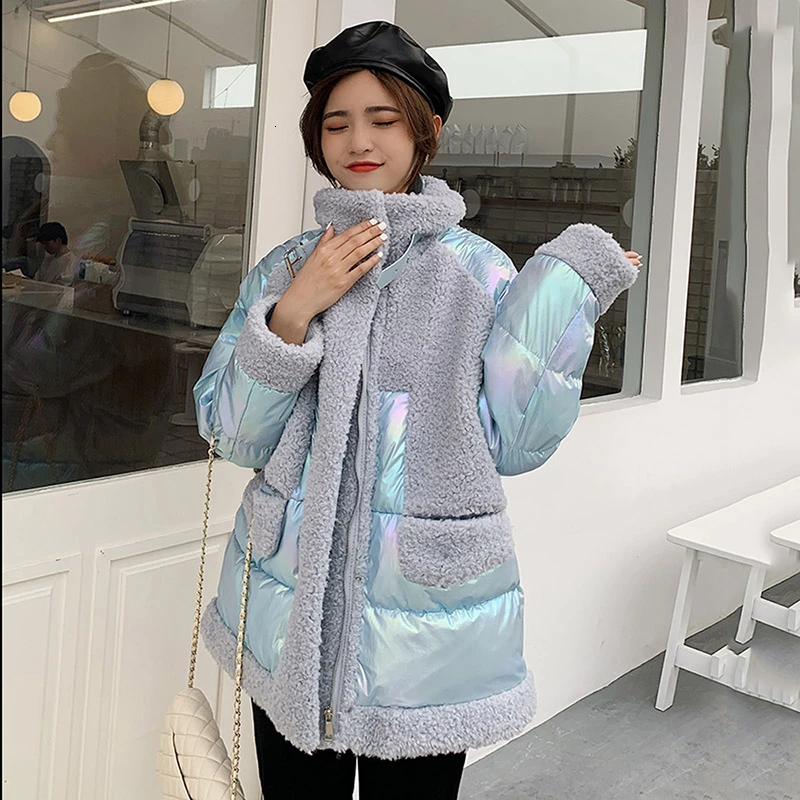 2019 зимнее женское пальто из искусственной шерсти меховое лоскутное теплая