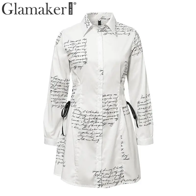 Glamaker с буквенным принтом высокая талия Бандажное короткое платье рубашка