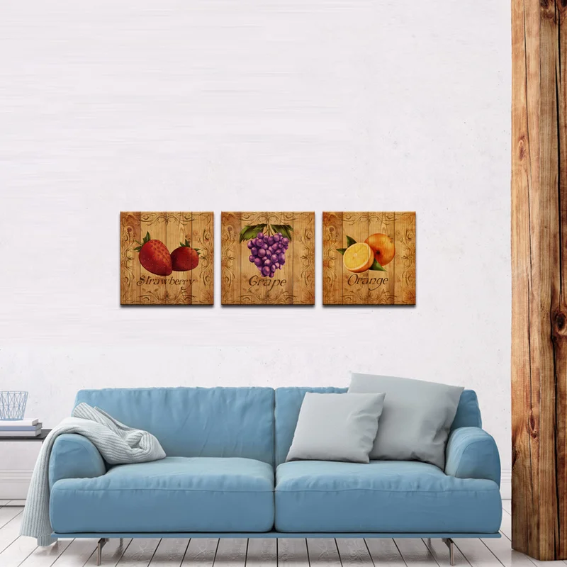 

3 Pcs Canvas Posters and Prints Living Room Strawberry Graoe Orange Print Home Decor Poster Vintage Painting for Room Decoration