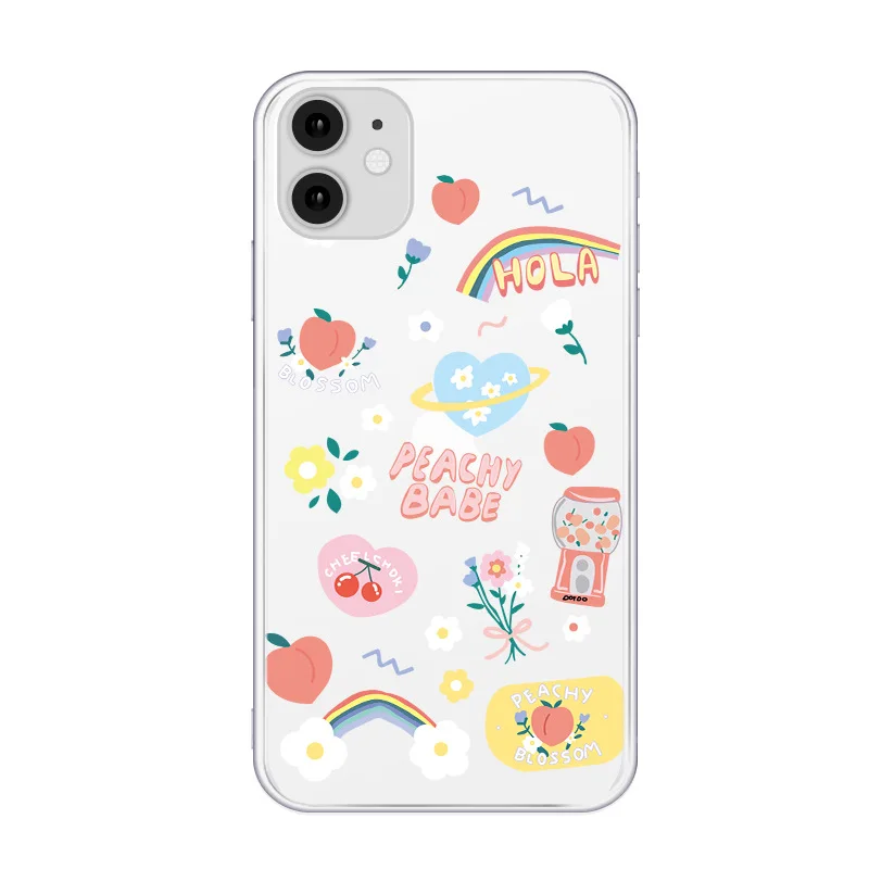 

Retro Summer Sweet Cherry peach Phone Case for apple iPhone 12 11 Pro XS Max XR 7 8 Plus 12 mini 7Plus case Cute silicone cover