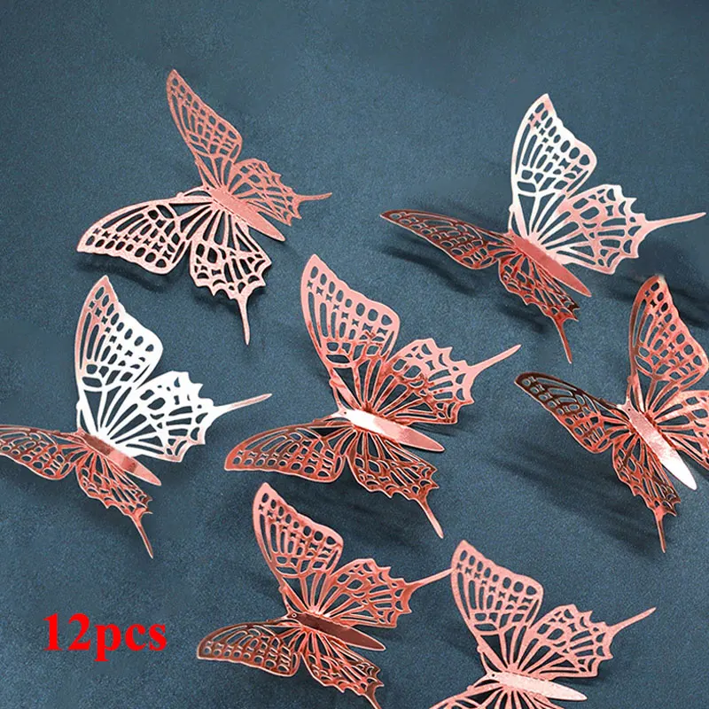 

12PC 3D Hollow Butterfly Wall Décor 6 Styles Butterfly Decor Hollow Carving Butterfly Exquisite Design Party Cake Decorations