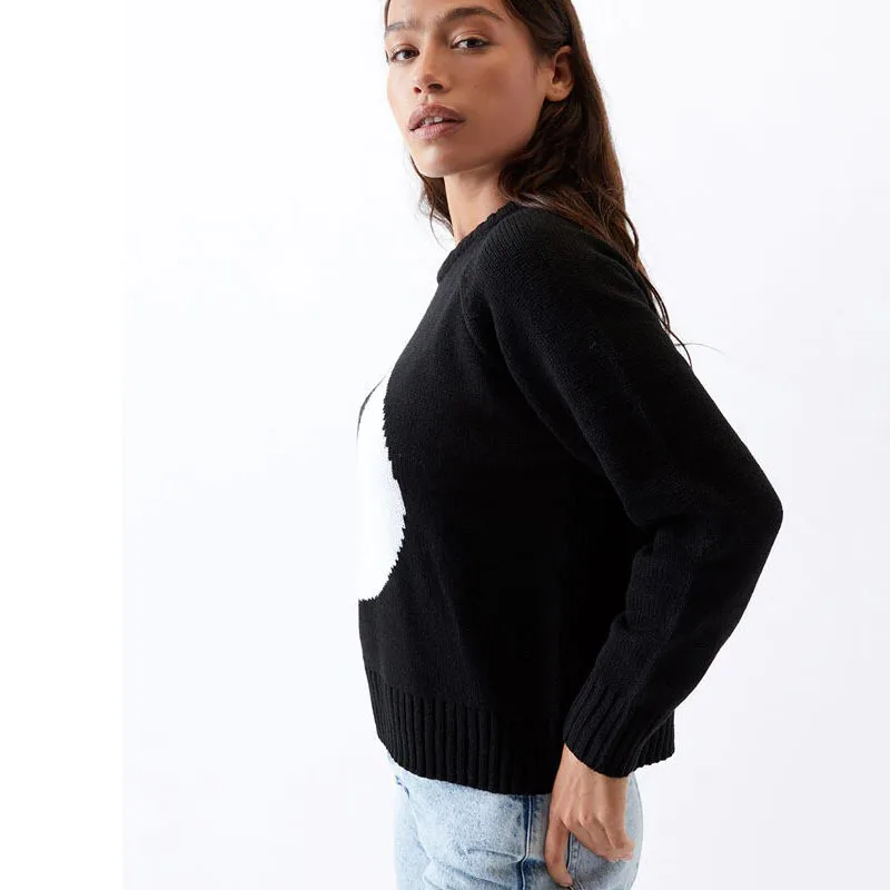 Женский Повседневный свитер черный вязаный пуловер с китайским принтом тай-чи и