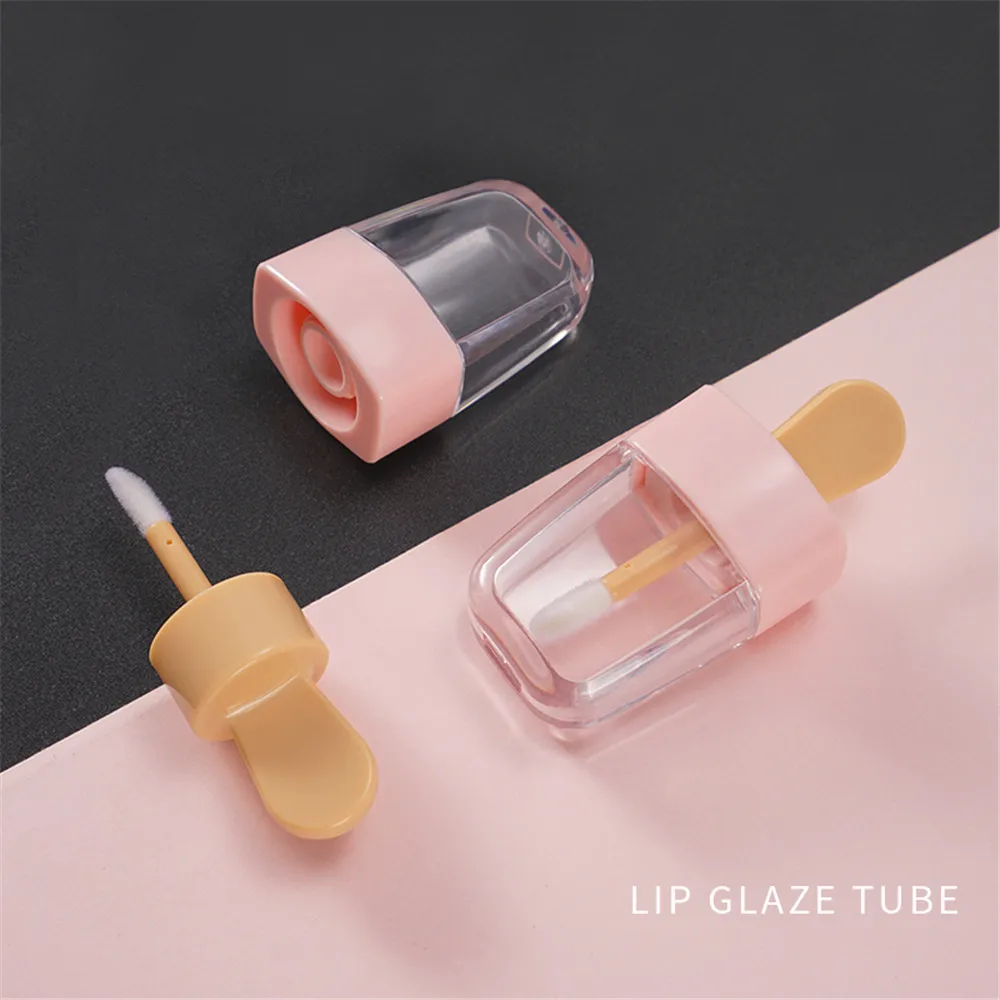 FreeShip 48pcs DIY 3.9ml Empty Lip Gloss Containers Pink Ice Cream Shaped Lip Gloss Tubes Refillable Lip Balm Tube Bottles