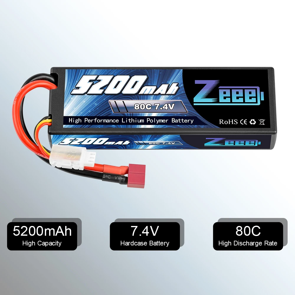 12 шт zeee rc lipo аккумулятор 74 в 2s 5200 мач 80c с