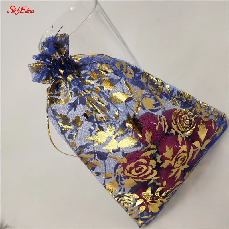 Royal blue 50 шт., 7x9, 9x12, 11x16, 13x18, 15x20, 20x30 см, позолоченные розы из органзы, ювелирные изделия, сумки для свадебной вечеринки, украшения, сувениры, сумки для подарков 5Z - Цвет: Royal blue