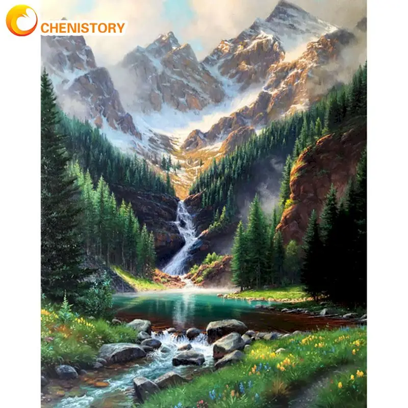 

CHENISTORY Snow Mountain Landscape Picture By Numbers Kits Diy Framed On Canvas Home Decoration Wall Artcraft Paint Number