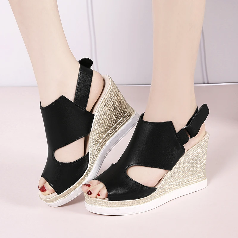 Rimocy/Босоножки на высокой платформе женские пикантные черные кожаные туфли