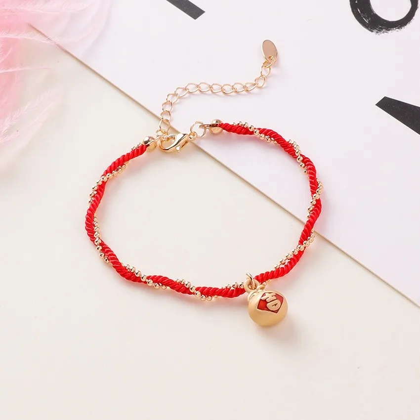 

New Simple National Style Woven Red Rope Bracelet Chinese Style Personality Wild Bell Lantern Ornament Jewelry