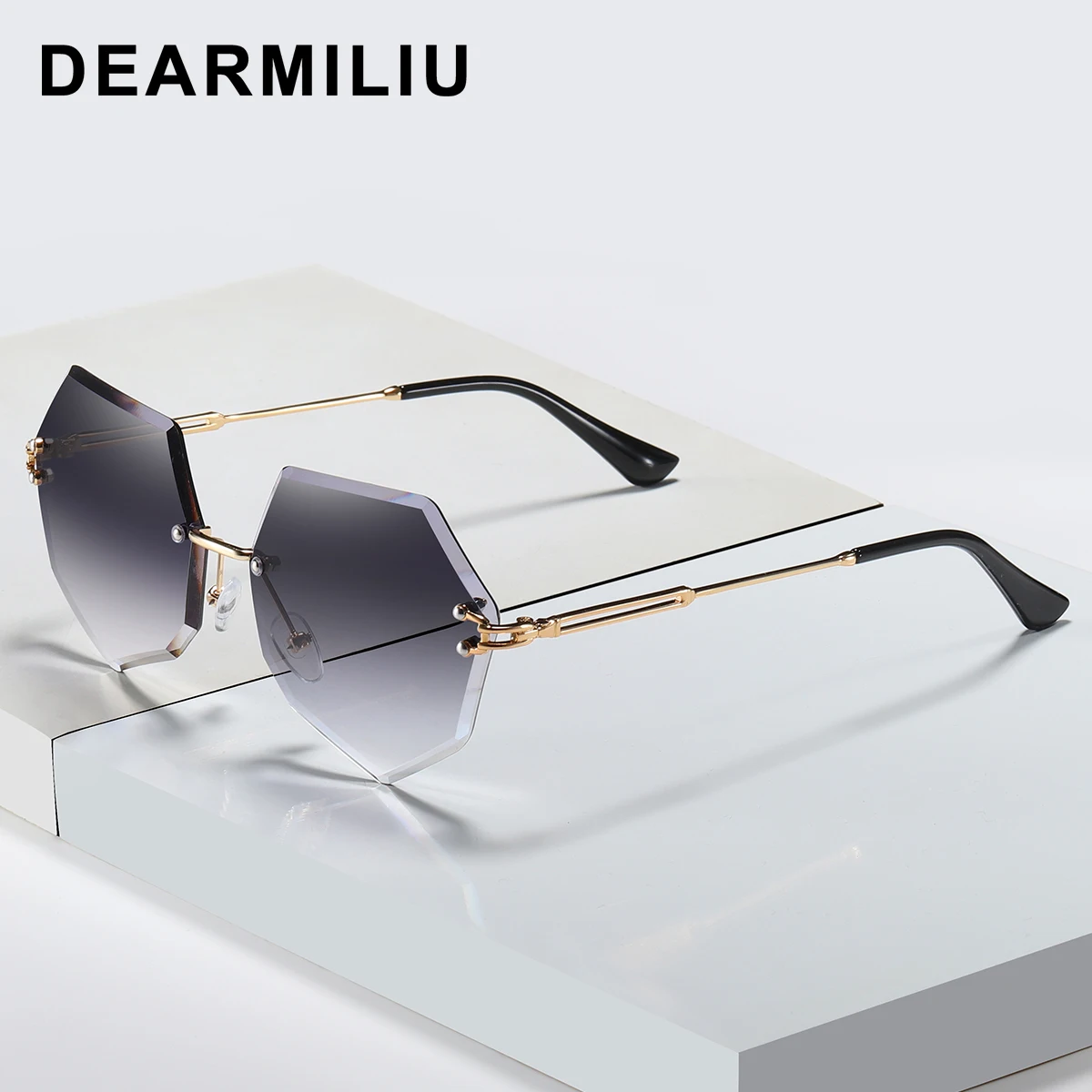 Женские солнцезащитные очки без оправы DEARMILIU круглые градиентные многогранные