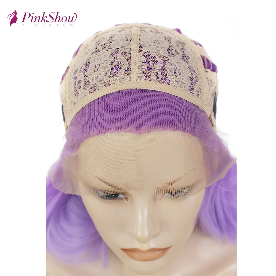 Pinkshow Purple Wig Ombre Lace Front Short Synthetic For Women Two Tone Dark Root Heat Resistant Fiber | Шиньоны и парики