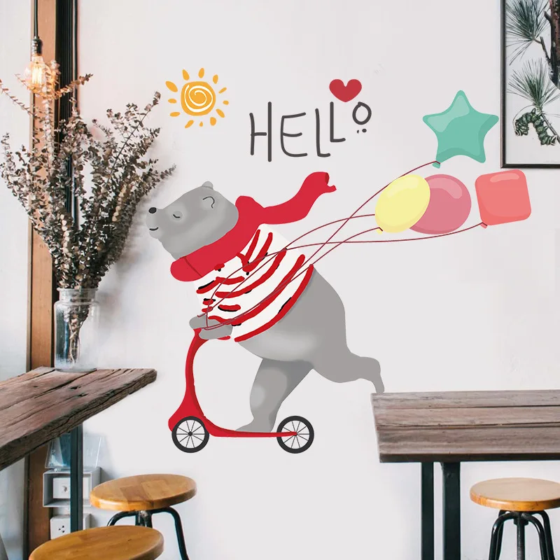

Skateboard Bear Wall Stickers DIY Cartoon Animals Home Decor for Kids Room Nursery Decortaion Poster Wallpaper Home Decals