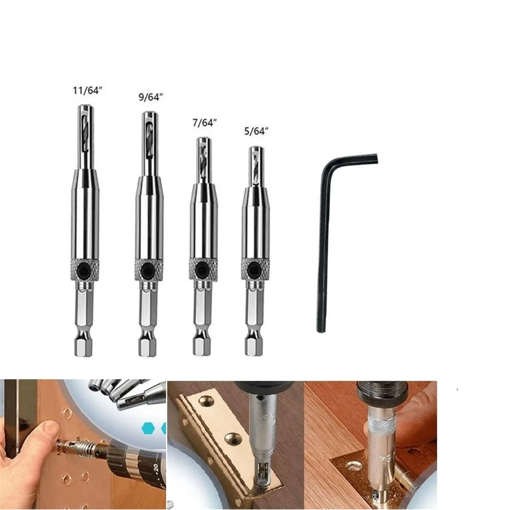 

4PCS Puncher Hinge Self Centering Hinge Twist Drill Bit Door Screw Hole Saw Woodworking Reaming Cabinet Tapper Tool Hardware Set