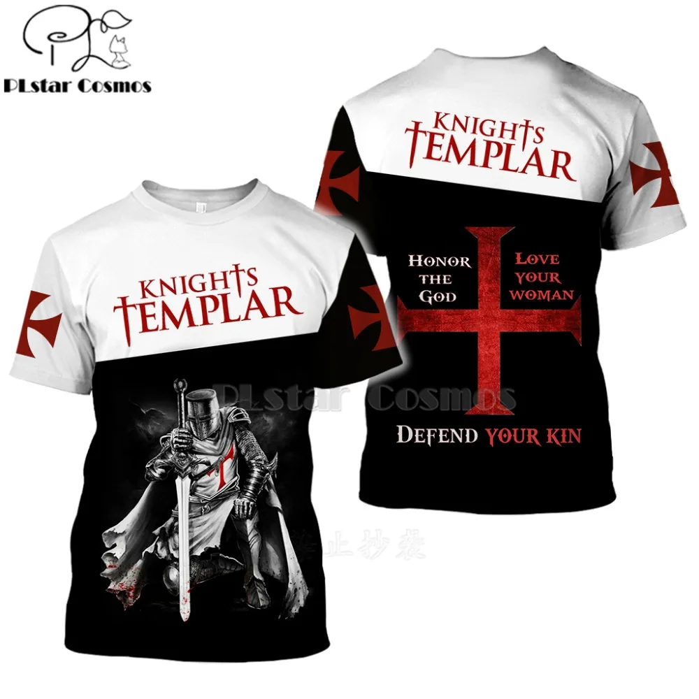

PLstar Cosmos All Over Printed Knights Templar 3d t shirts tshirt tees summer hip hop short sleeve streetwear tops style-1