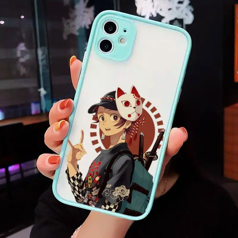 

Demon Slayer Kimetsu No Yaiba Phone Cases Matte transparent For blue iPhone 12 Mini 11 Pro XR XS Max 7 8 Plus X Back Cover
