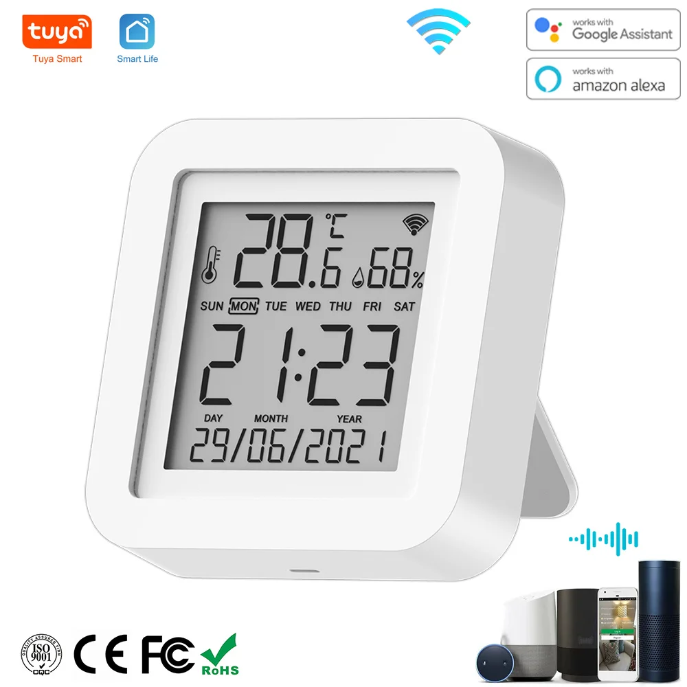 

Smart home temperature and humidity sensor, screen thermometer, compatible with Alexa and Google assistant, Tuya, WiFi