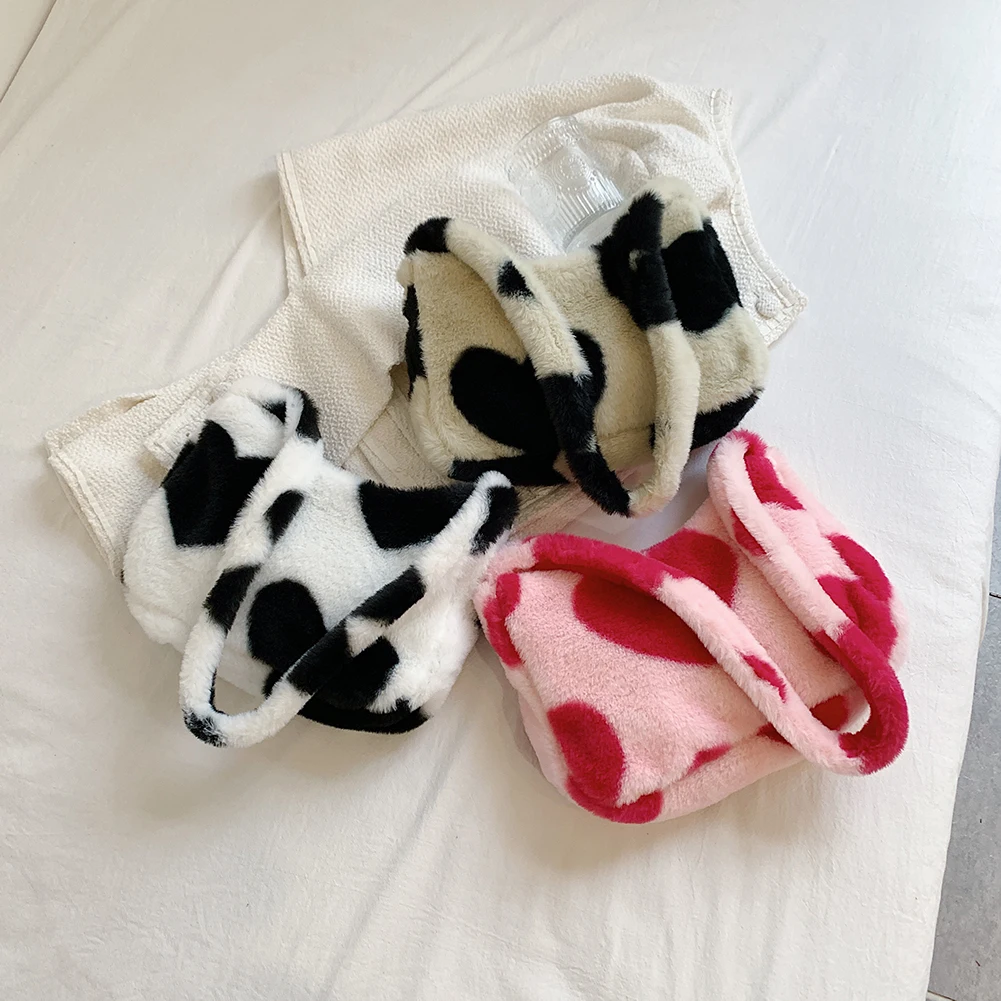 

Винтажная женская сумка через плечо, плюшевый с принтом сердечек, Повседневная зимняя маленькая сумочка на цепочке