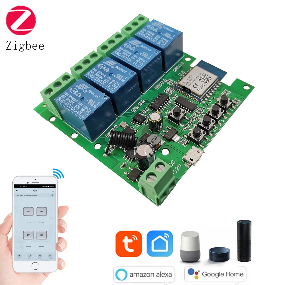 

DC12V 24V 4CH switch module receive tuya smart-light garage door opener google assistant alexa with RF 433 zigbee relay