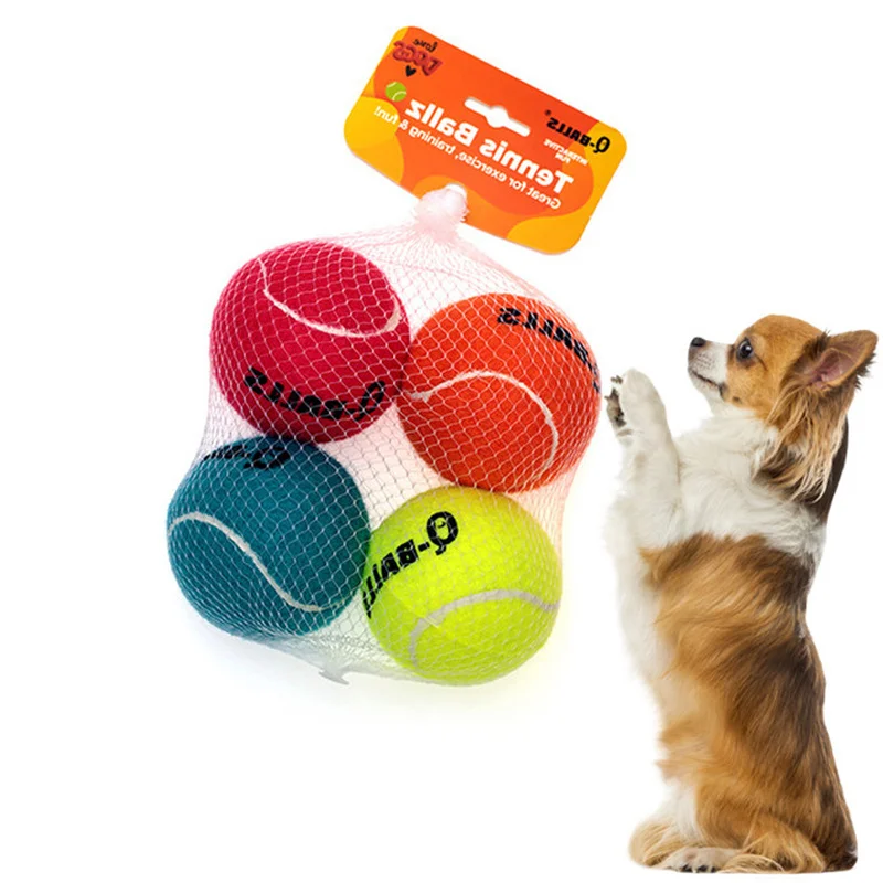 

4PCS/Lot Dog Ball Toys for Small Medium Dogs Squeaky Tennis Ball Trainning Squeaking Rubber Bite Resistant Pet Products Supplies