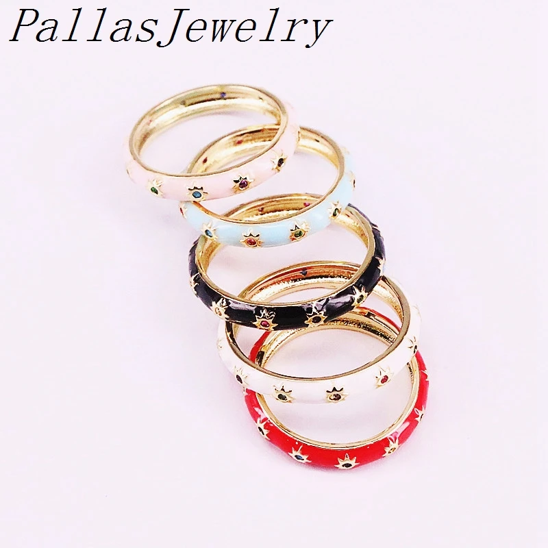 Кольцо эмалированное золотистое с фианитами 10 шт. | Украшения и аксессуары