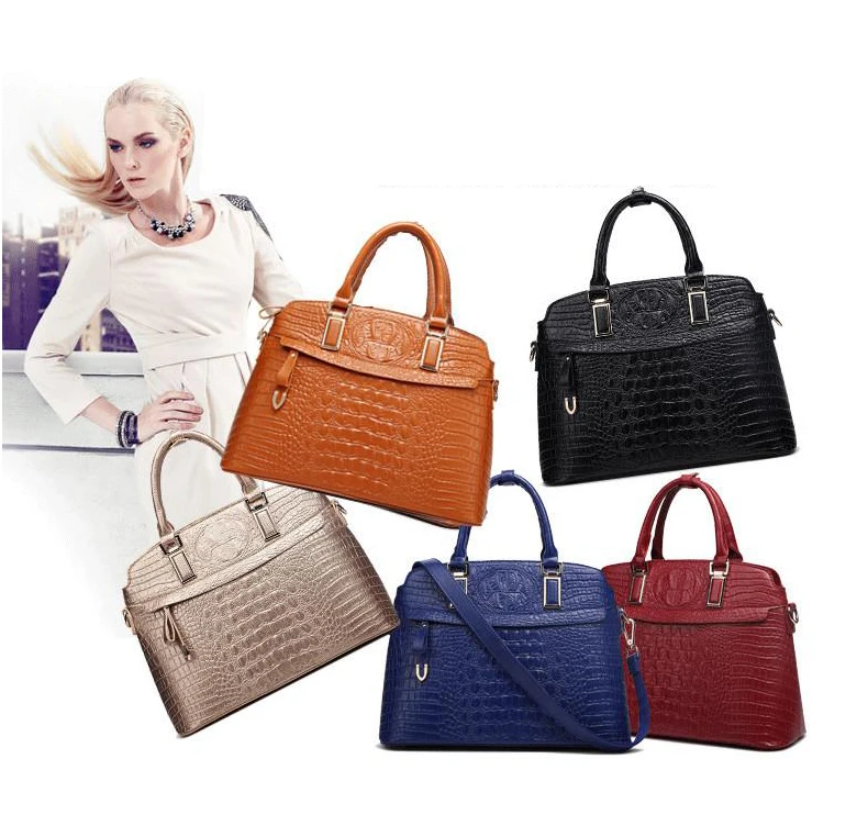 Сумка крокодиловая женская из экокожи модный саквояж на плечо брендовая