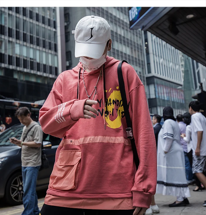 Aelfric Eden/розовые мужские толстовки с принтом для мальчиков Осень Harajuku Уличная Повседневная хлопковая пуловер модный хип-хоп толстовка с капюшоном
