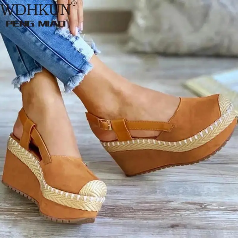 

Women's Solid Color Suede Stitching Woven Buckle Round Toe High-heeled Fashion Trend Sexy Elegant All-match Sandals