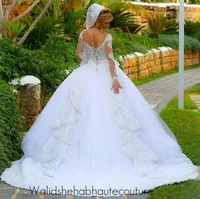 arabian design novias de vestidos jewel appliqued long sleeve puffy wedding bridal dresses