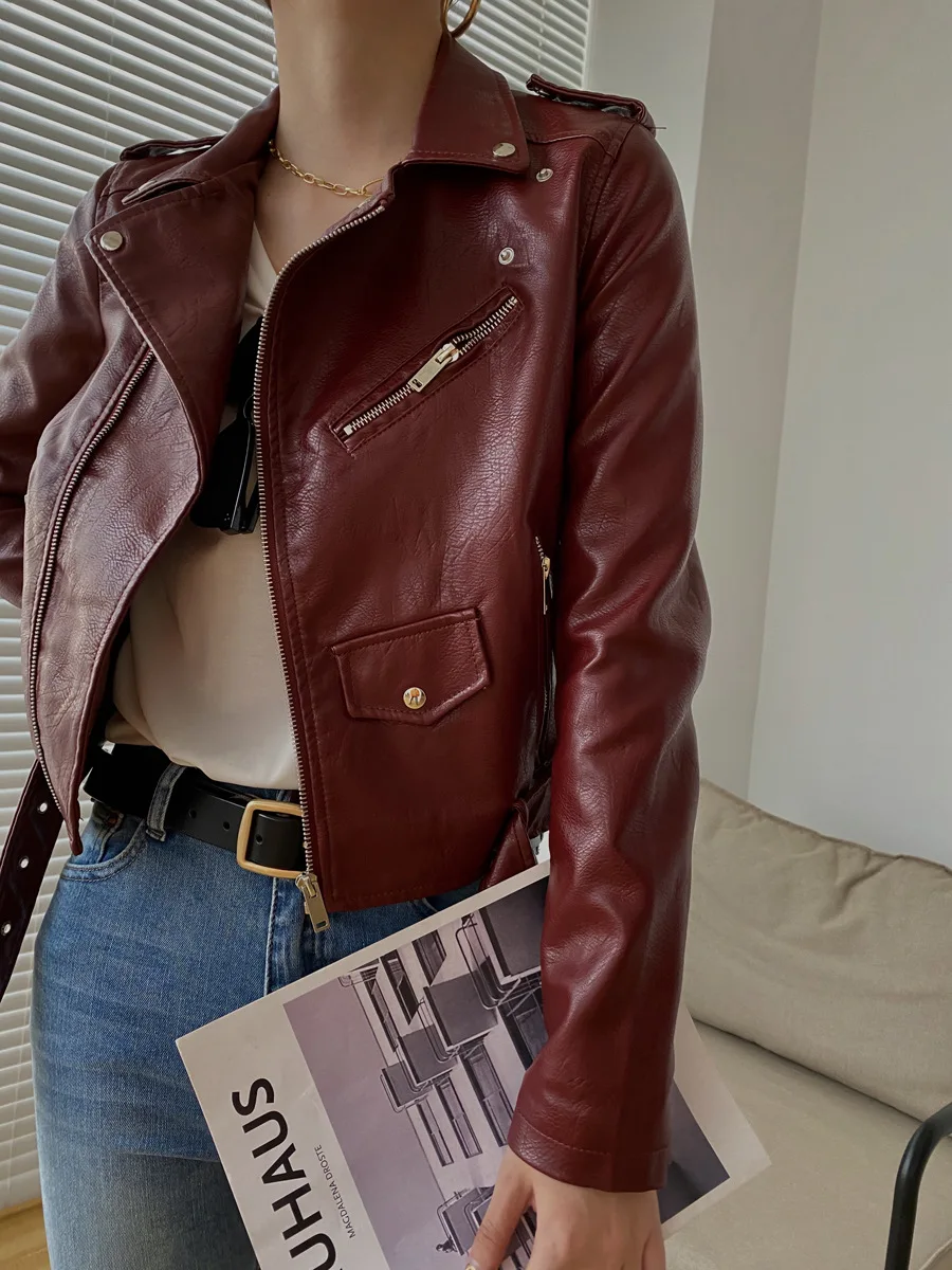 

Women Black Faux Leather Jackets 2021 Autumn Slim Cool Lady Basic Jacket Coats Sweet Female Zipper Femme Outwear Coat Plus Size