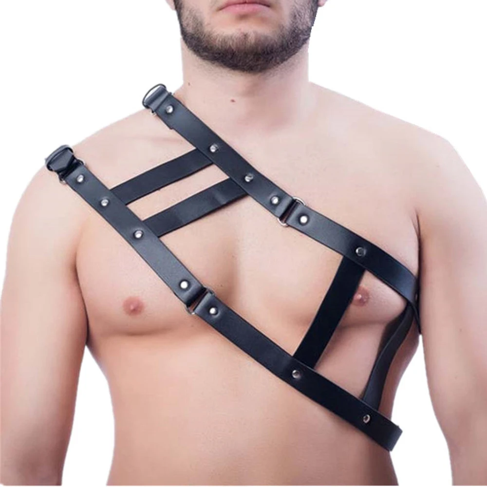 Мужской кожаный жилет нижнее белье ремень с ремнями для геев нагрудный бандаж