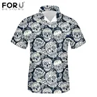 FORUDESIGNSготический стиль, сахарный череп, с цветочным принтом, мужские короткие топы, рубашки, повседневная одежда на пуговицах, мужская одежда