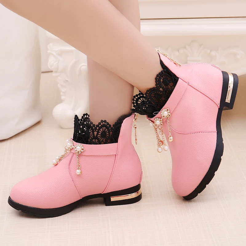 Зимние ботинки для девочек модная осенне зимняя детская обувь кожаные принцессы