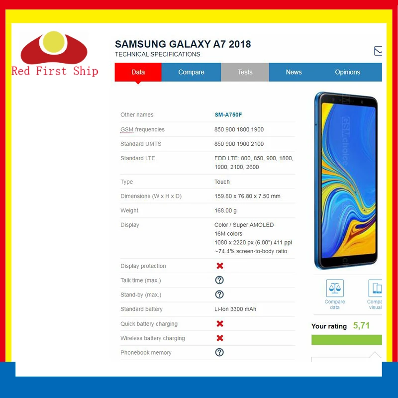 10 шт./лот сенсорный экран для Samsung Galaxy A7 2018 A750 A750F Сенсорная Панель переднее