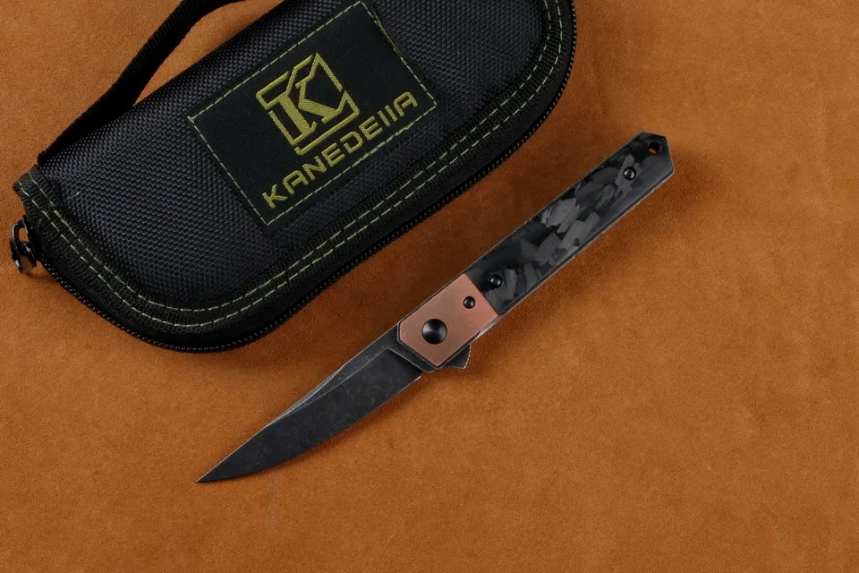 Kanedeiia Kwaiken Флиппер нож N690 лезвие Титан медь/мрамор CF Ручка Кемпинг Охота кухонные Фруктовые Ножи EDC инструменты