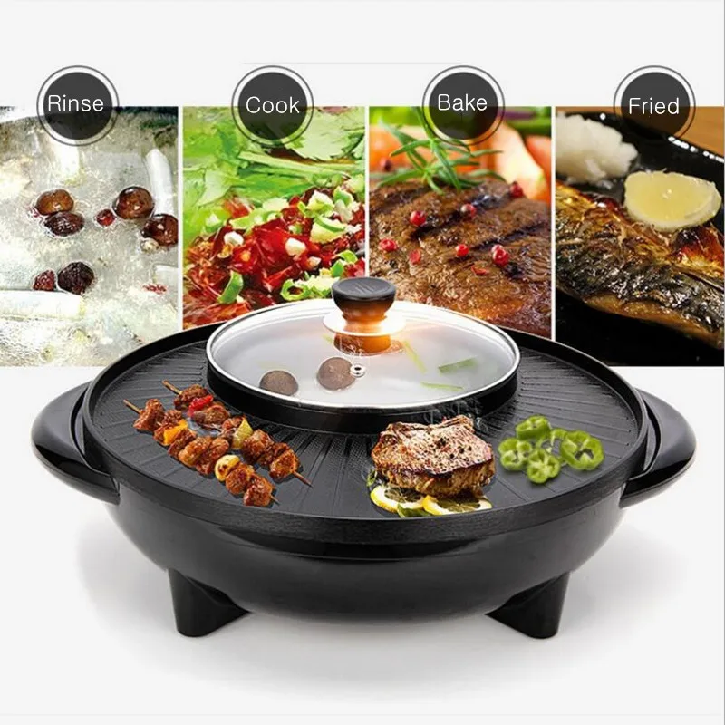 

Multifunctional Electric BBQ Grill 1700W Non Stick Plate Barbecue Pan Hot Pot Dinner Party Picnic Skillet Maker for 2-8 People