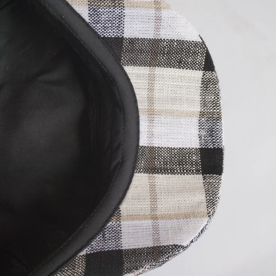 SHOWERSMILE мужские кепки газетчика летние льняные с плоским верхом белые клетчатые