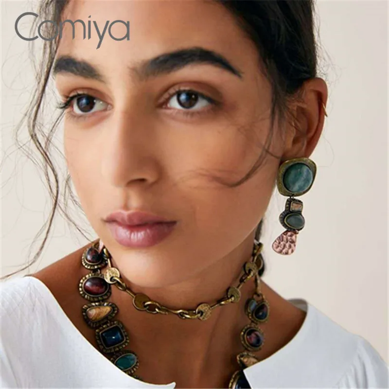 Comiya висячие серьги винтажная Смола Круглая Мозаика длинный кулон цинковый сплав