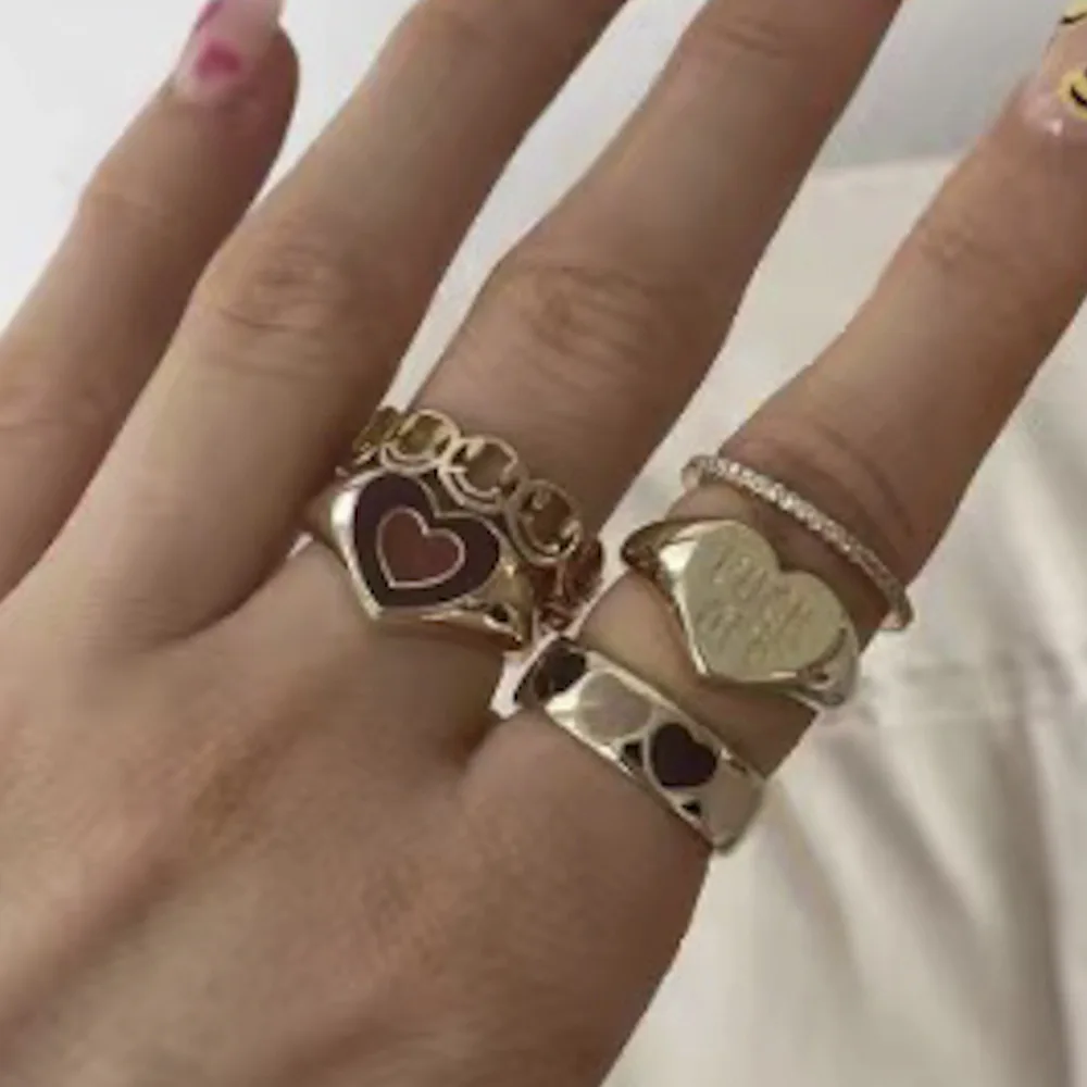 

2021 Ins Punk Gold Color Smiling Face Rings Set for Woman Metal Love Fuck Off Letter Hip Hop Ring Party Birthday Gift Wholesale