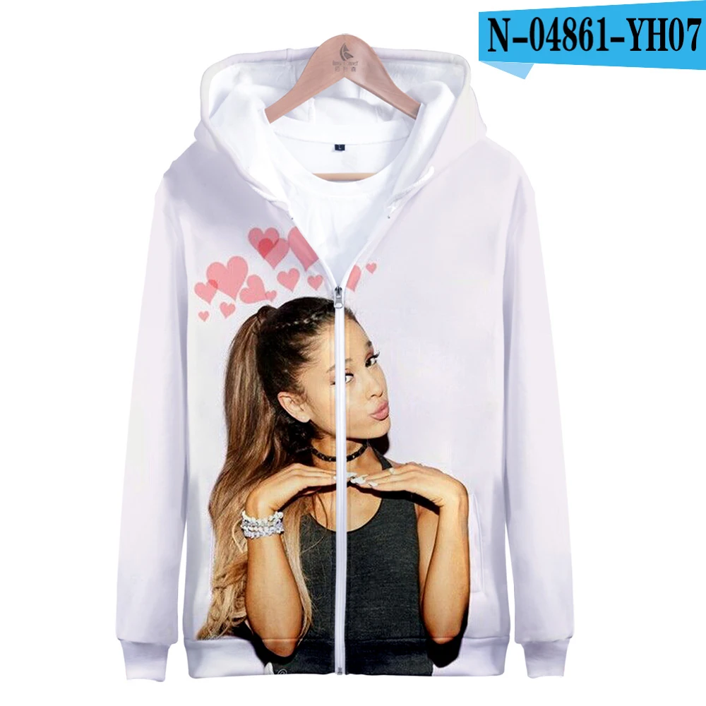Ariana Grande толстовки на молнии с 3D принтом, спортивный костюм, уличная одежда для женщин/мужчин, толстовка с капюшоном и длинным рукавом - Цвет: Коричневый