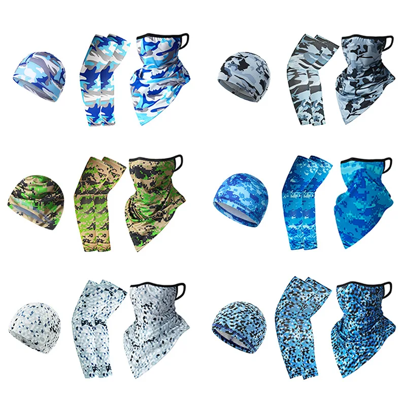 

Cycling Face Mask And Arm Sun Protection Cap 3 In 1 Sets Outdoor Breathable Ice Sleeves Helmet Inner Camp Hiking UV Protective