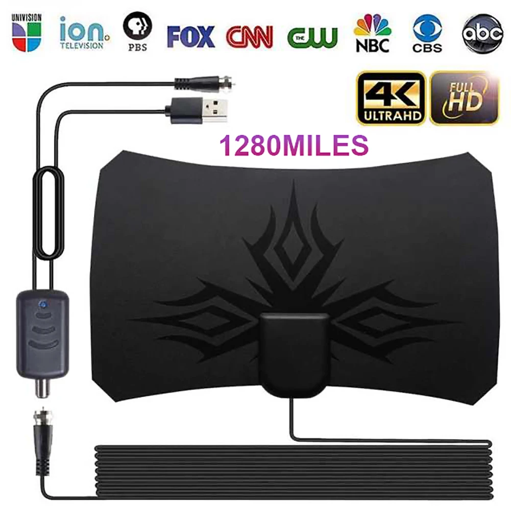 Цифровая комнатная усиленная ТВ-антенна 4k HD 1280 миль Ultra TV с усилителем быстрое
