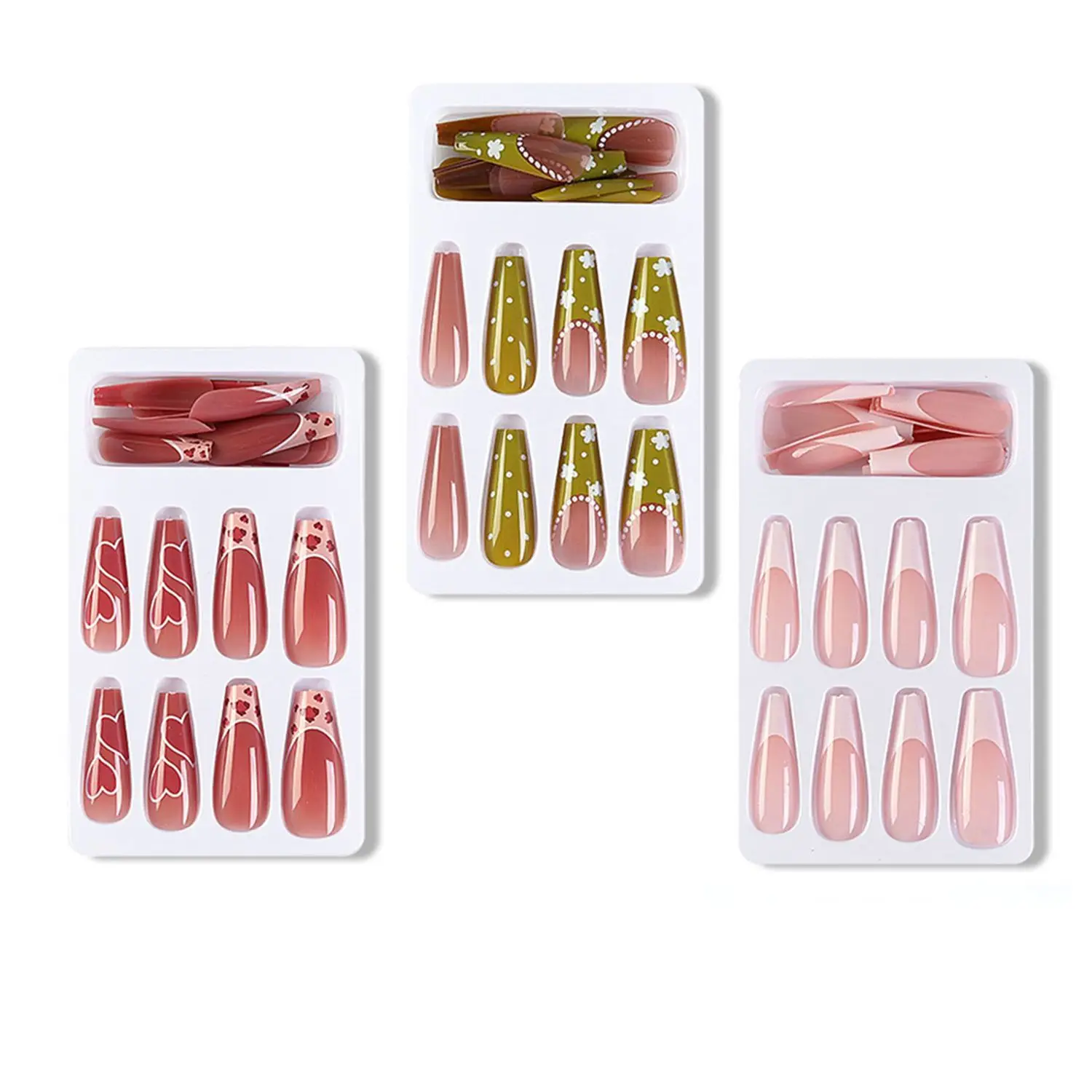 

3Sets Detachable Manicure Ballerina Coffin Gradient Colorful Full Cover False Nail Tips Fake Nails