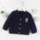 Осенне-зимняя теплая верхняя одежда, куртки, милый однотонный плотный вязаный кардиган на пуговицах с ушками для маленьких мальчиков и девочек 1-6 лет