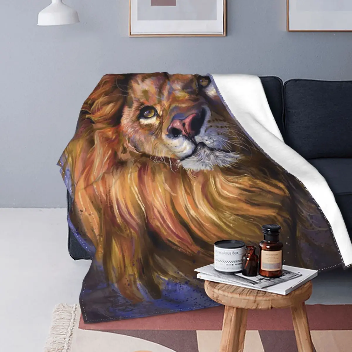 

Lion Art Blanket Fleece Summer Animal Multi-function Warm Throw Blankets for Bed Bedroom Bedding Throws