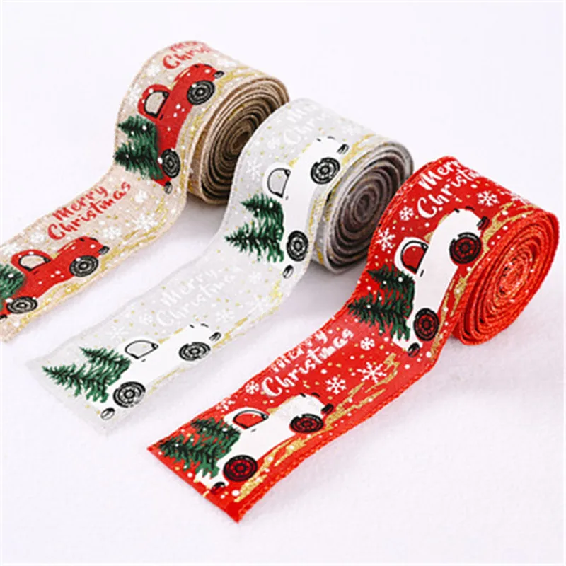 

Christmas Ribbon Printed Burlap Ribbons For Gift Wrapping Wedding Decoration Hair Bows DIY Christmas Tree Ribbon Wreath Bows
