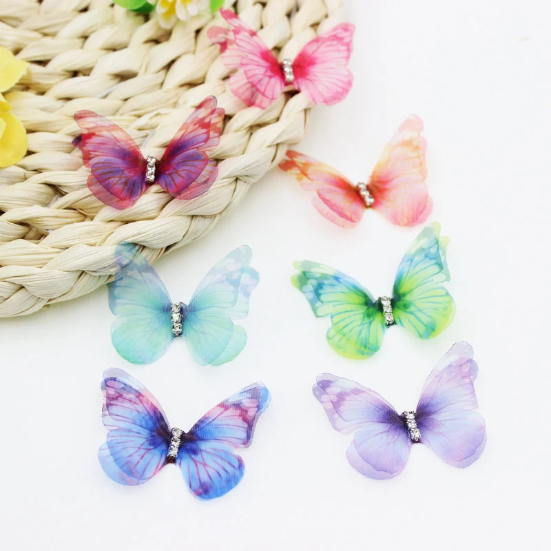 50Pcs Gradient Color Organza Fabric Butterfly Appliques 38Mm Translucent Chiffon for Party Decor Doll Embellishment |