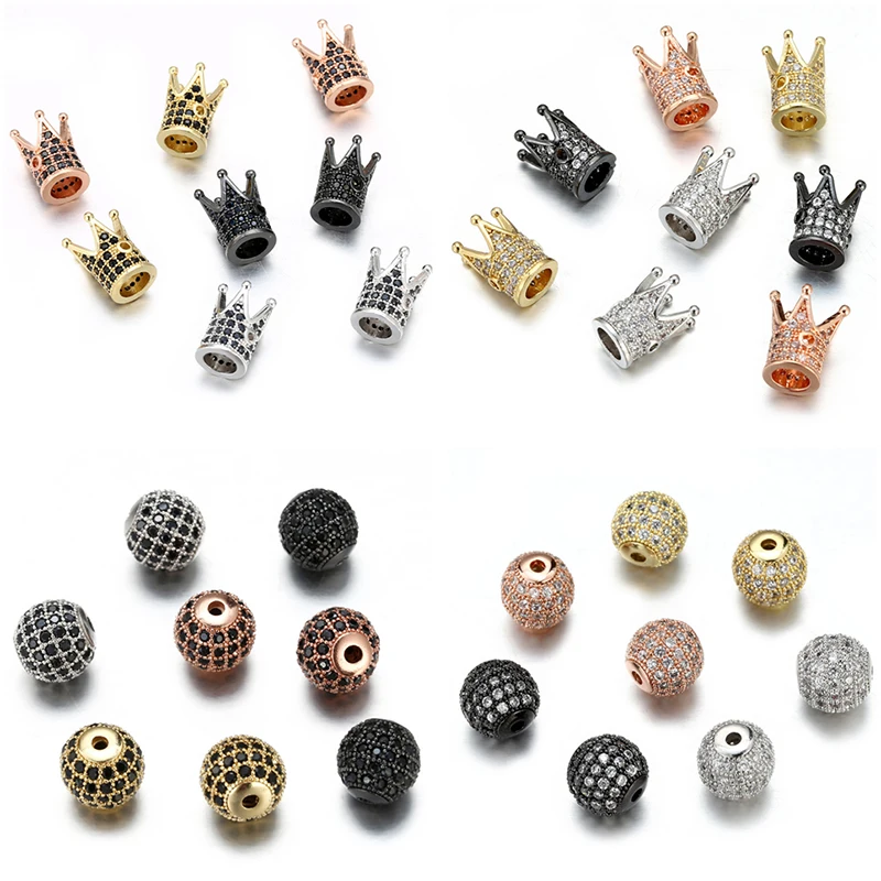 

2Pcs/Lot Micro Pave Crystal CZ Cubic Zircon Moon Crown Ball Wheel Skull Round Space Charms Beads for Jewelry DIY Bracelet Making